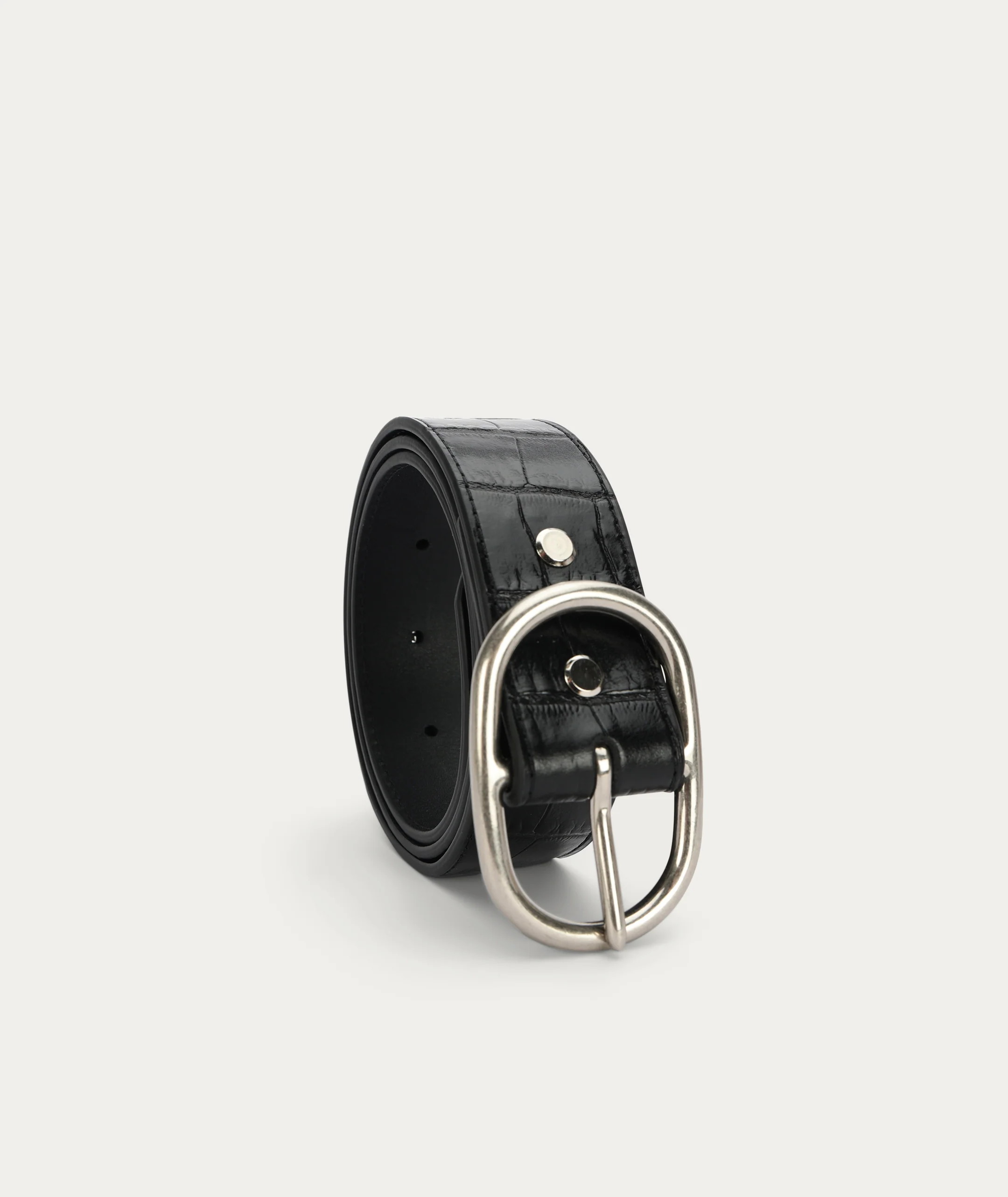 Wide Belt Oval Buckle - Black Croc/Silver - Image 3