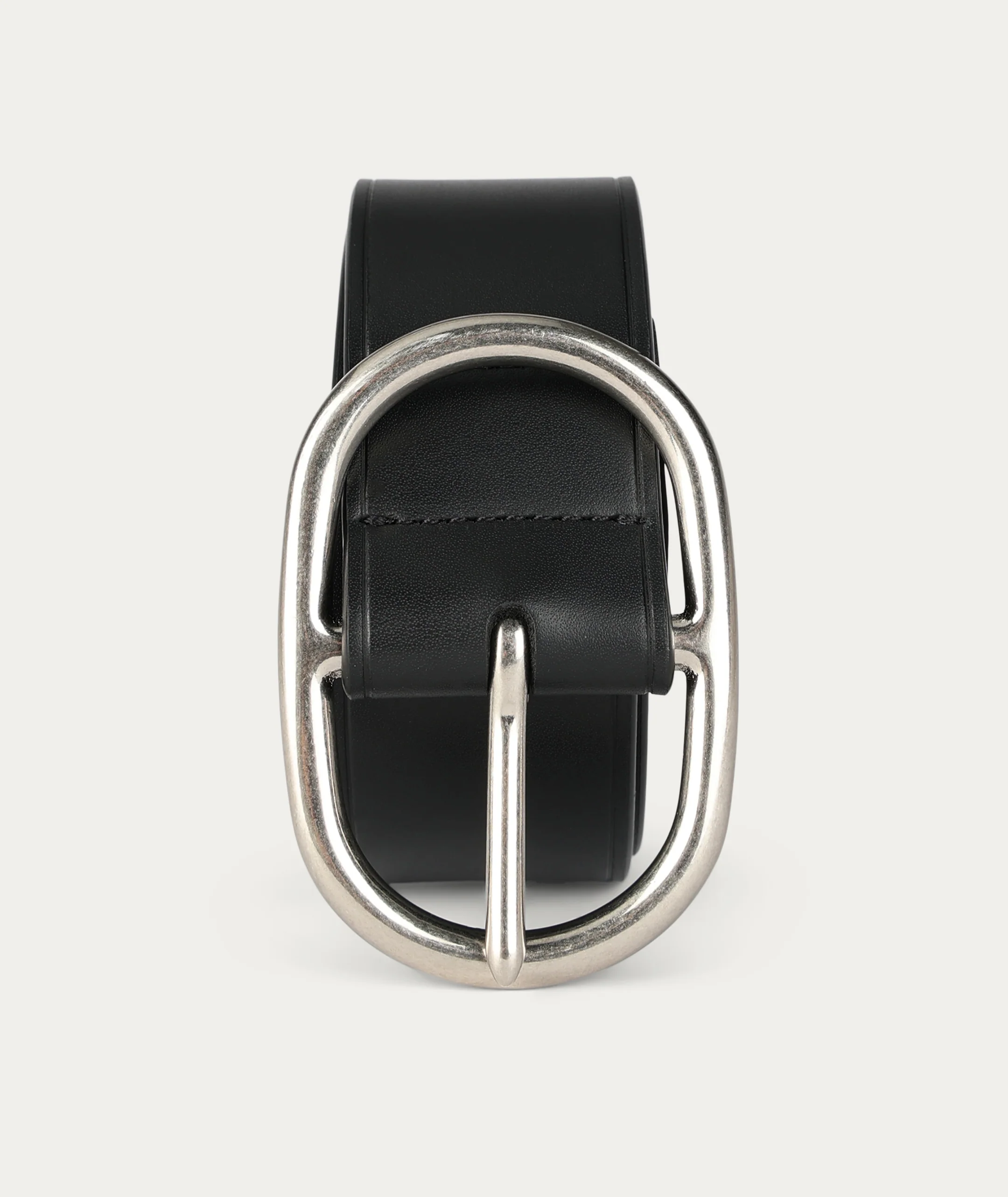 Wide Belt Oval Buckle - Black/Silver - Image 4