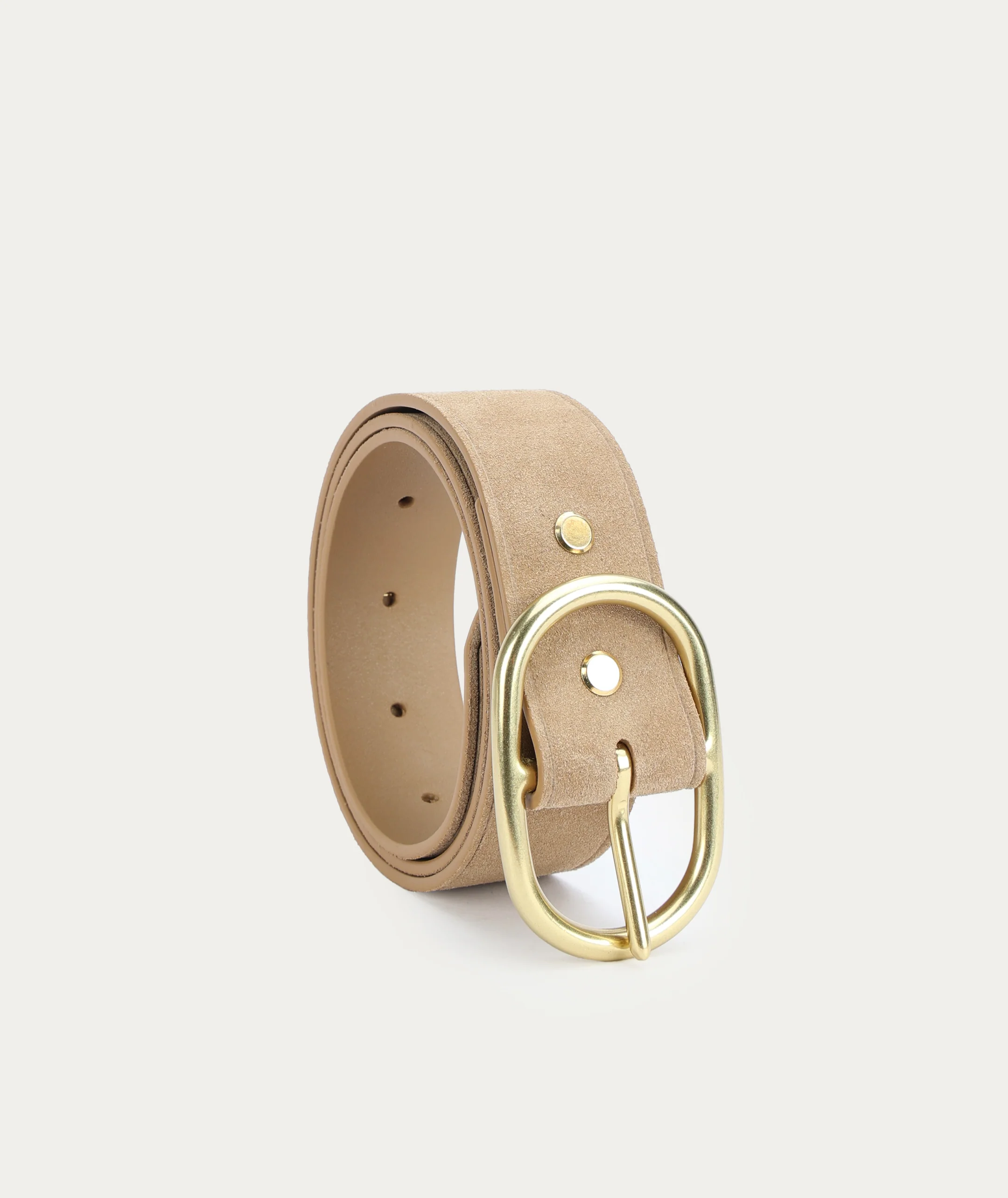 Wide Belt Oval Buckle - Oat Suede/Brass - Image 3
